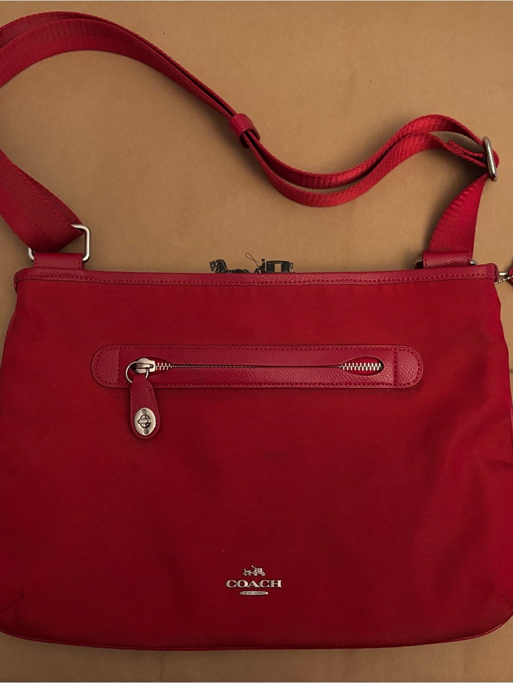 Coach Red Nylon Crossbody with Silver Hardware